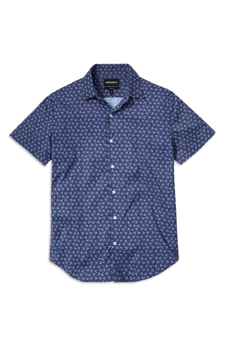 Bonobos Tech Palm Tree Short Sleeve Stretch Button-Up Performance Shirt, Alternate, color, 
