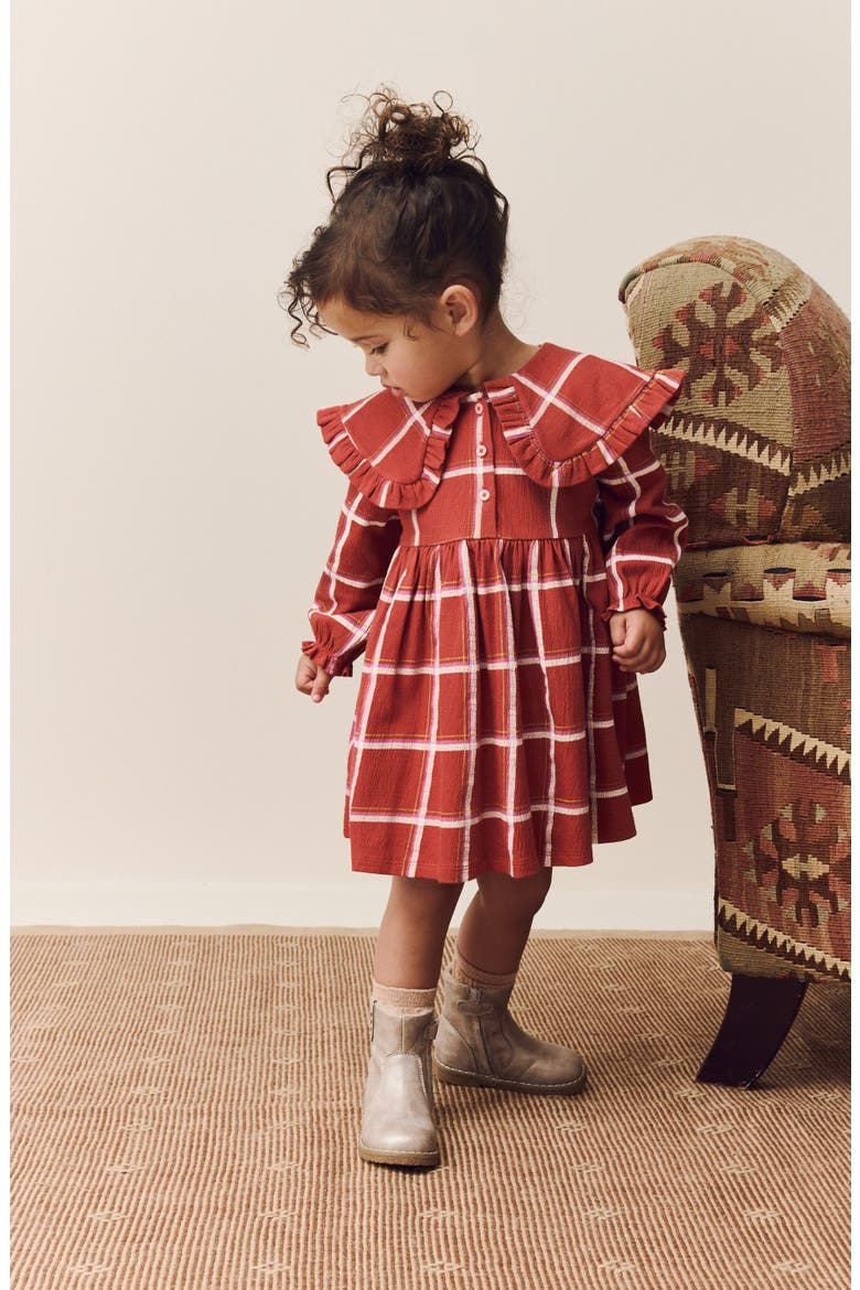 Kids' Check Collared Dress, Alternate, color, RED