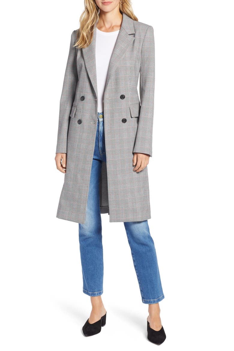 Structured Plaid Coat, Main, color, BLACK- RED PLAID
