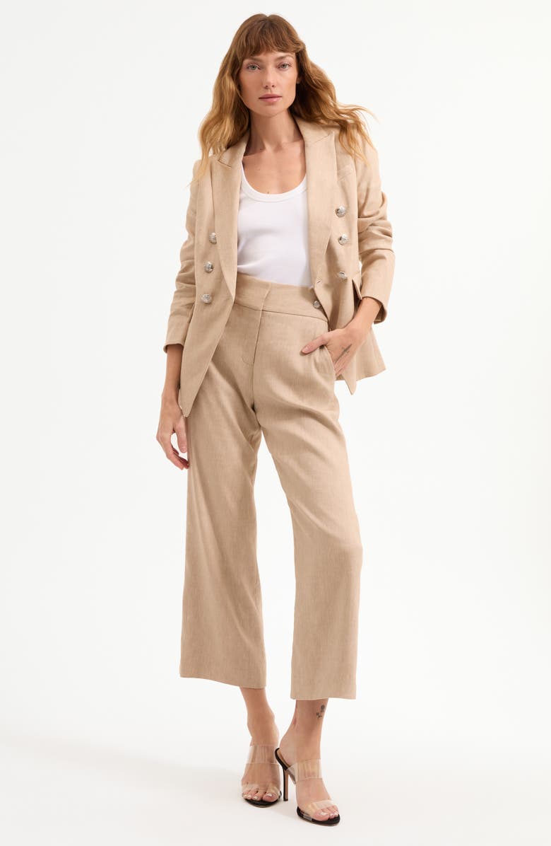 Veronica Beard Aubrie Crop Flare Linen Blend Pants, Alternate, color, Khaki Melange