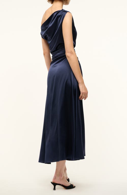 Staud Stretch-silk Asymmetric Phare Midi Dress In Navy