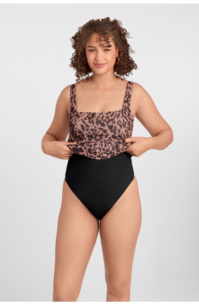 S3 Apparel Sculpting Shapewear Shirred Waist Square Neck Tank Mini Dress, Alternate, color, Dolce Leopard