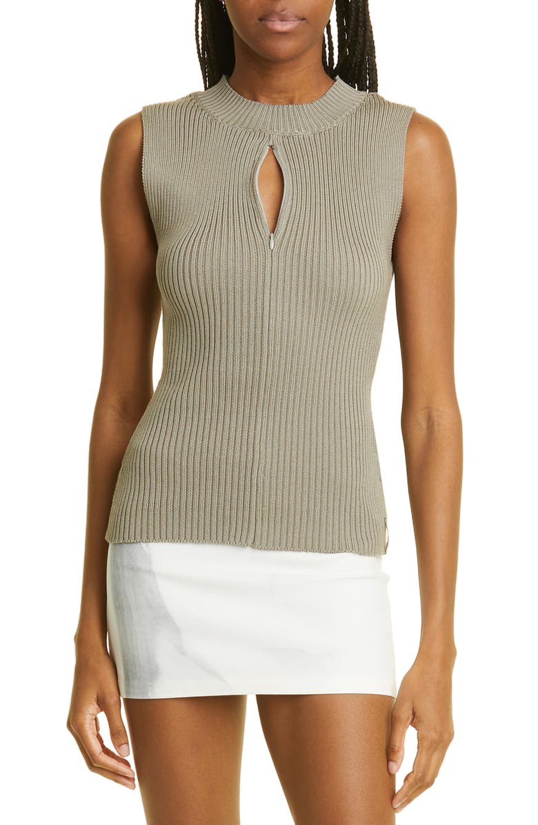 Paloma Wool Atori Zip Keyhole Organic Cotton Rib Sleeveless Sweater, Main, color, Dark Grey