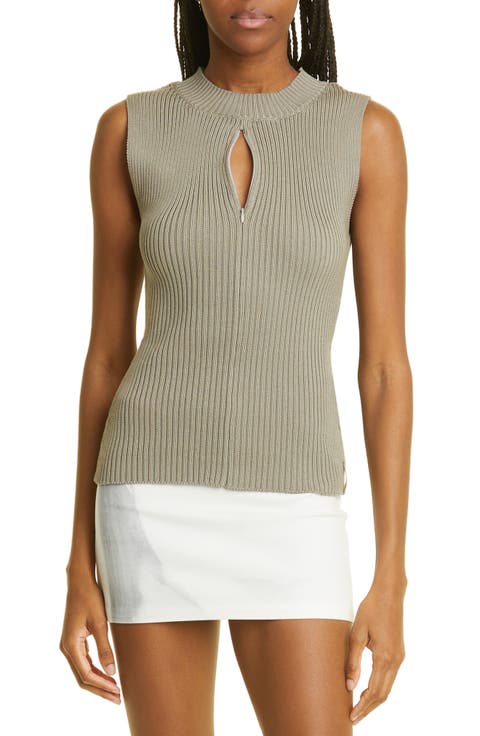 Atori Zip Keyhole Organic Cotton Rib Sleeveless Sweater