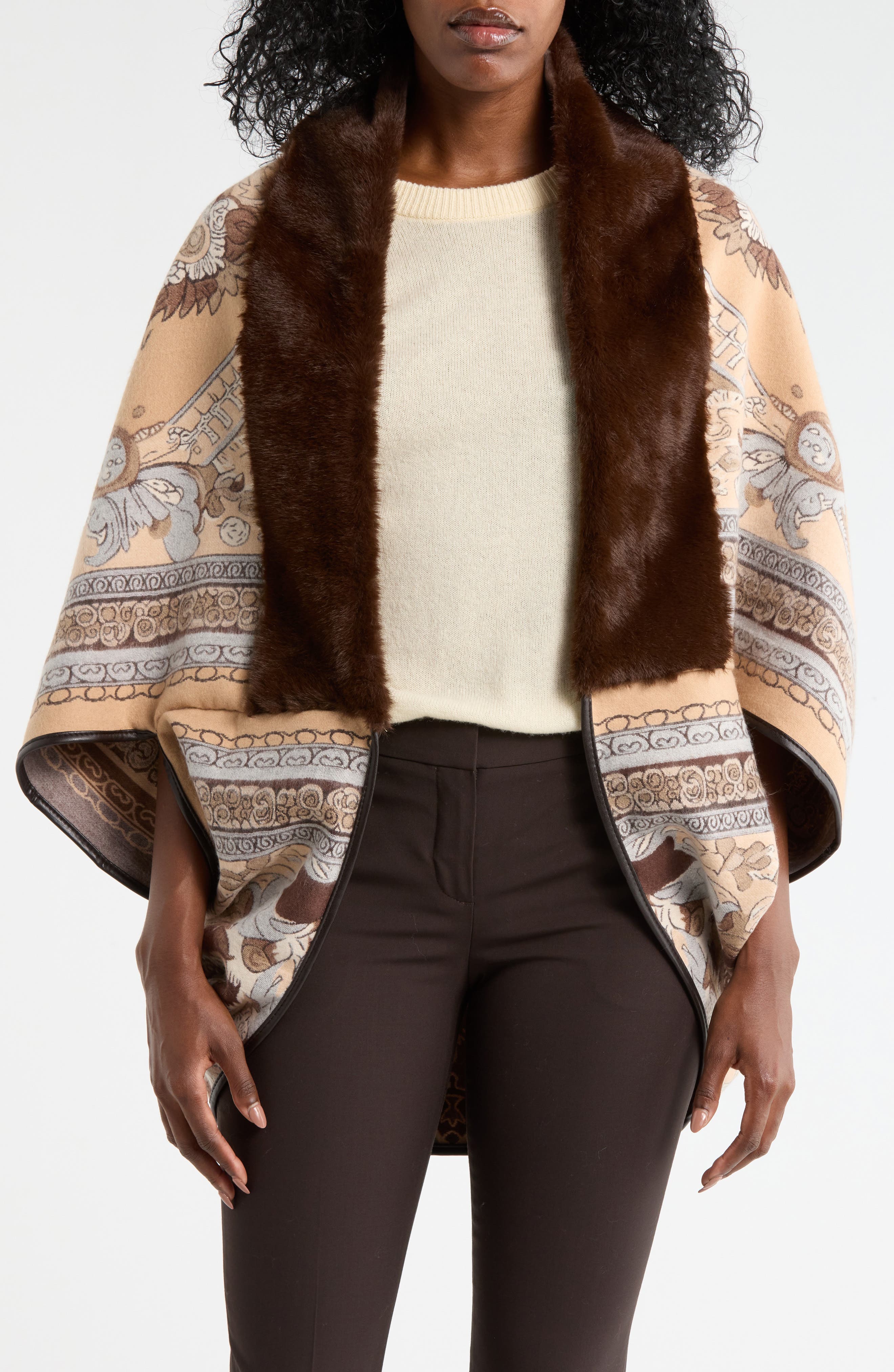 La Fiorentina Faux Fur Trim Cocoon Cape