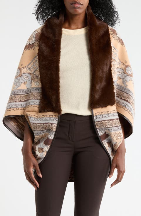 Faux Fur Trim Cocoon Cape
