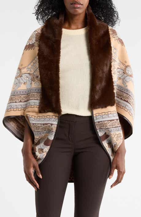 La Fiorentina Faux Fur Trim Cocoon Cape