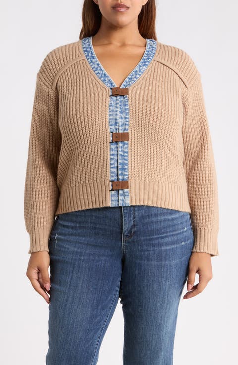 Denim Trim Cropped Cardigan
