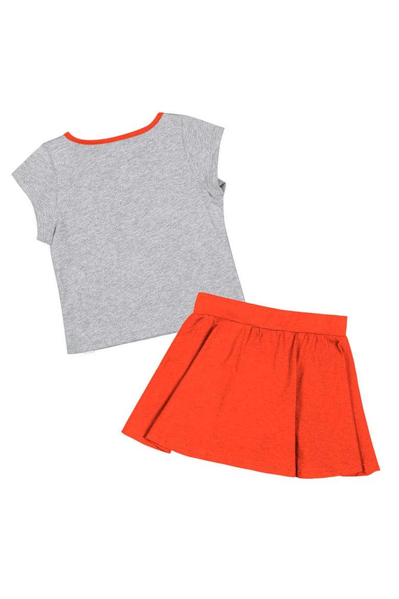 Girls Toddler Colosseum Heather Gray/Orange Clemson Tigers Two-Piece Minds For Molding T-Shirt & Skirt Set, Alternate, color, Heather Gray