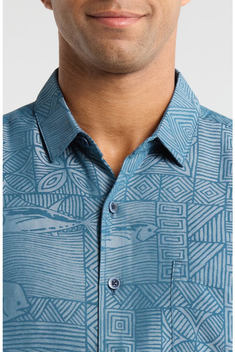 Kapakahi Jacquard Short Sleeve Button-Up Shirt, Alternate, color, SLATE