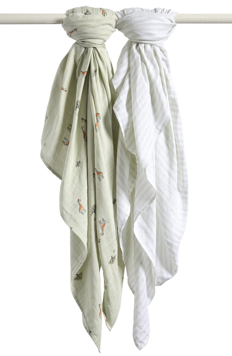 Nordstrom 2-Pack Assorted Muslin Swaddles, Main, color, Zoo Pack