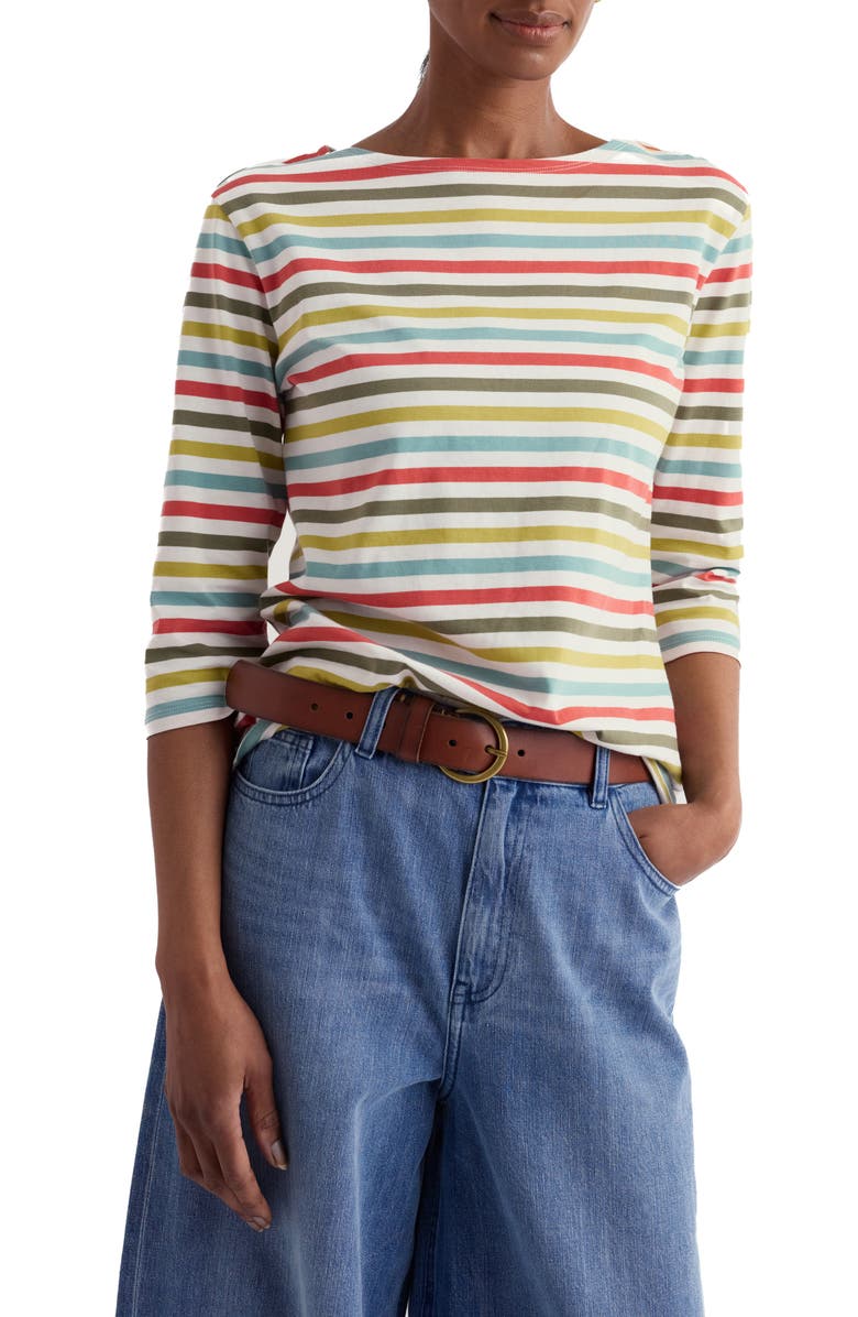 Seasalt Cornwall Sailor Stripe Three Quarter Sleeve Organic Cotton T-Shirt, Main, color, Quad Mini Cornish Av
