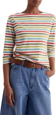 Seasalt Cornwall Sailor Stripe Three Quarter Sleeve Organic Cotton T-Shirt