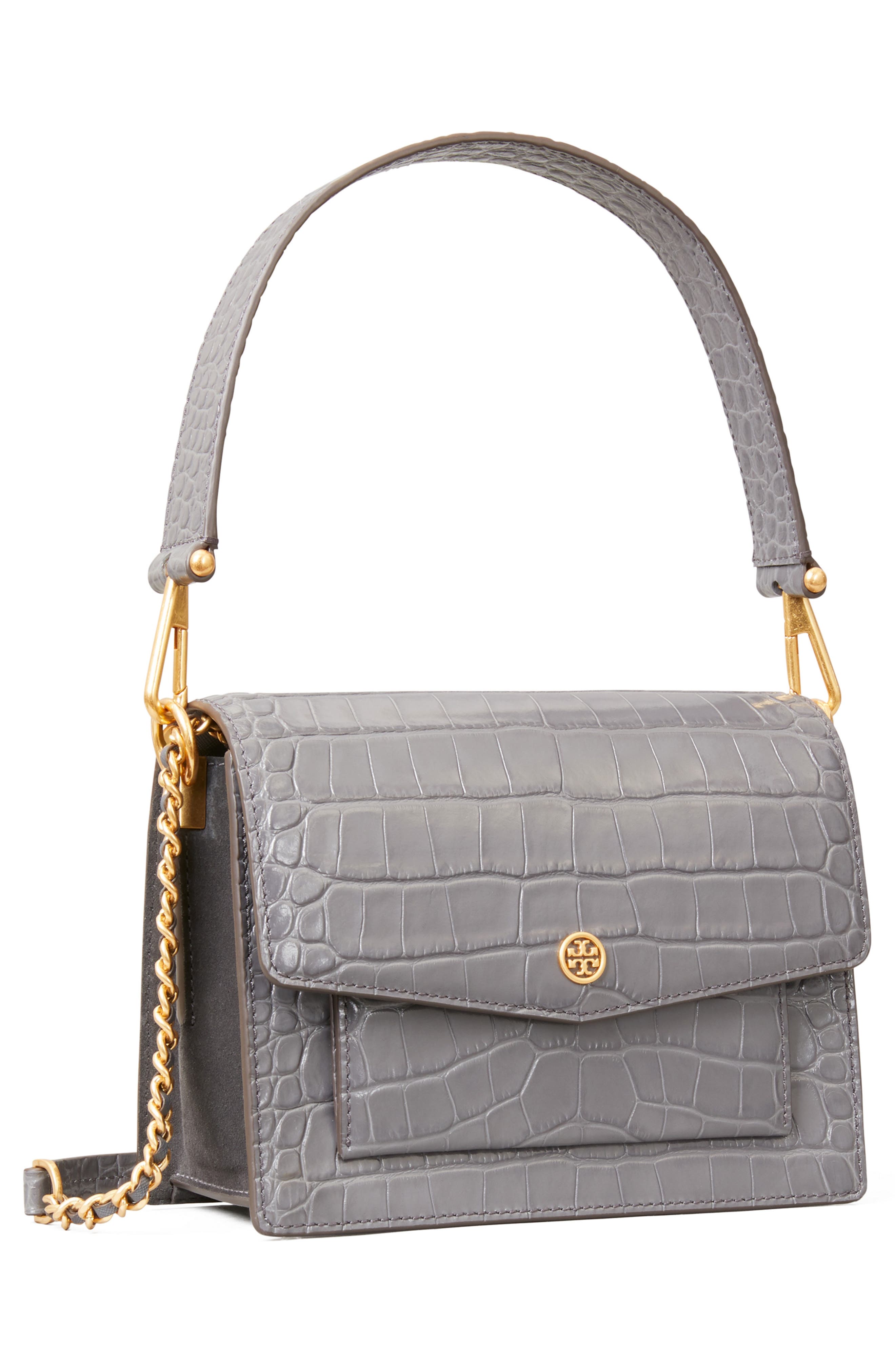 Robinson Embossed Double Strap Leather Flap Bag, Alternate, color, ZINC