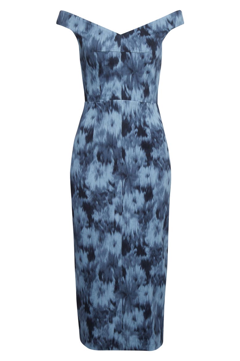 Floral Chiné Stretch Cady Sheath Dress, Alternate, color, LAKE MULTI