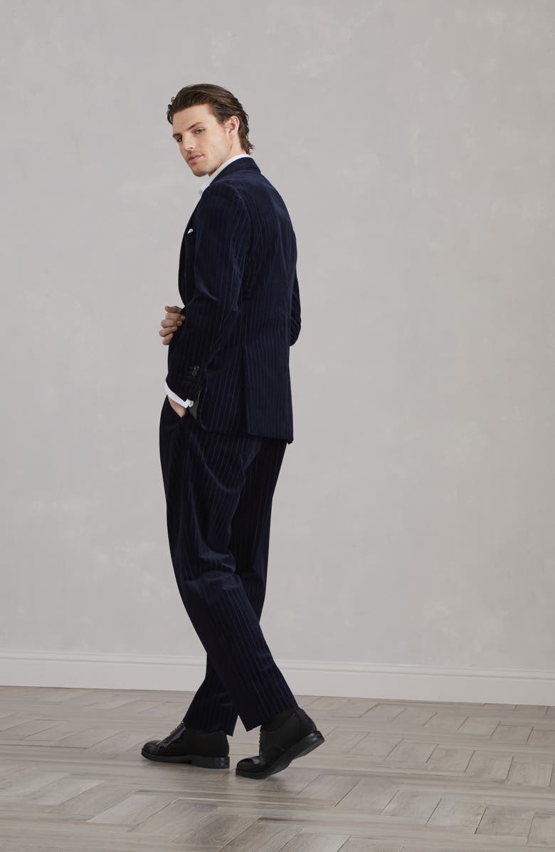 Brunello Cucinelli Comfort cotton pinstripe corduroy tuxedo with one-and-a-half breasted jacket and trousers with double pleats, Alternate, color, 