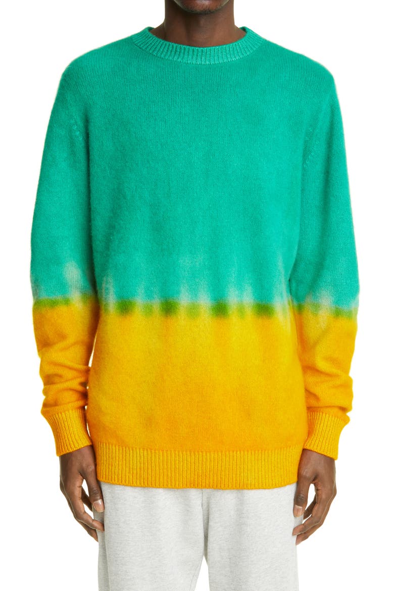 Dip Tie Dye Cashmere Sweater, Main, color, WHITE/ TURQUOISE/ YELLOW