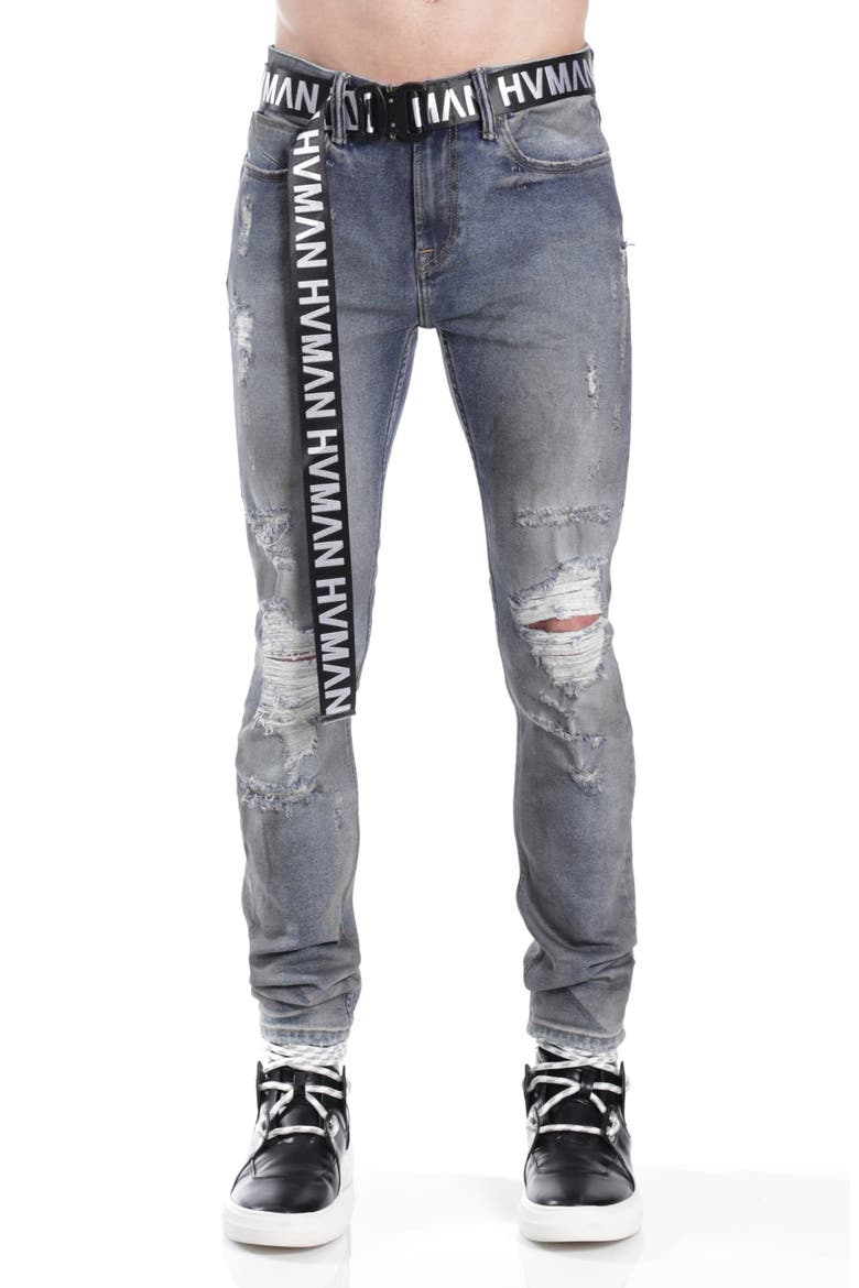 Belted Stretch Skinny Jeans, Main, color, ALLOY