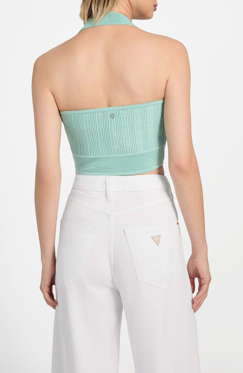 GUESS Sofie Rib Crop Halter Top, Alternate, color, Saturn Green