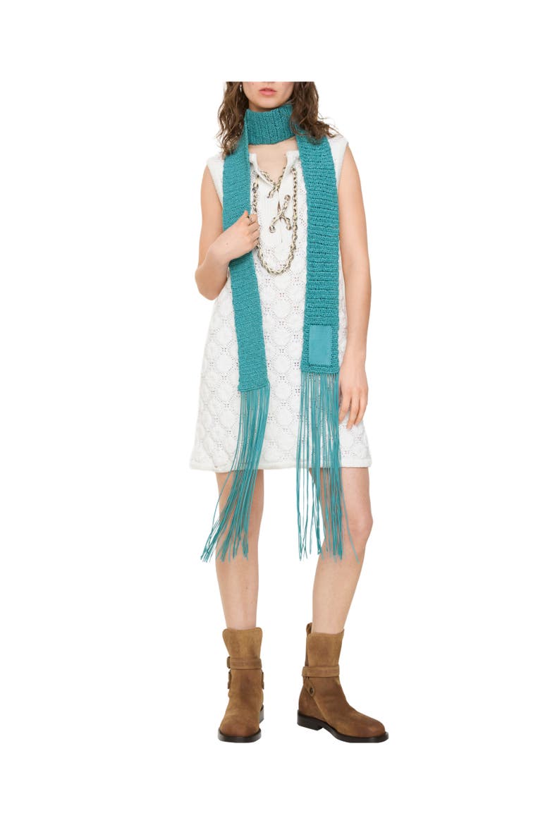 Skinny Crochet Leather Scarf, Alternate, color, Coastal blue