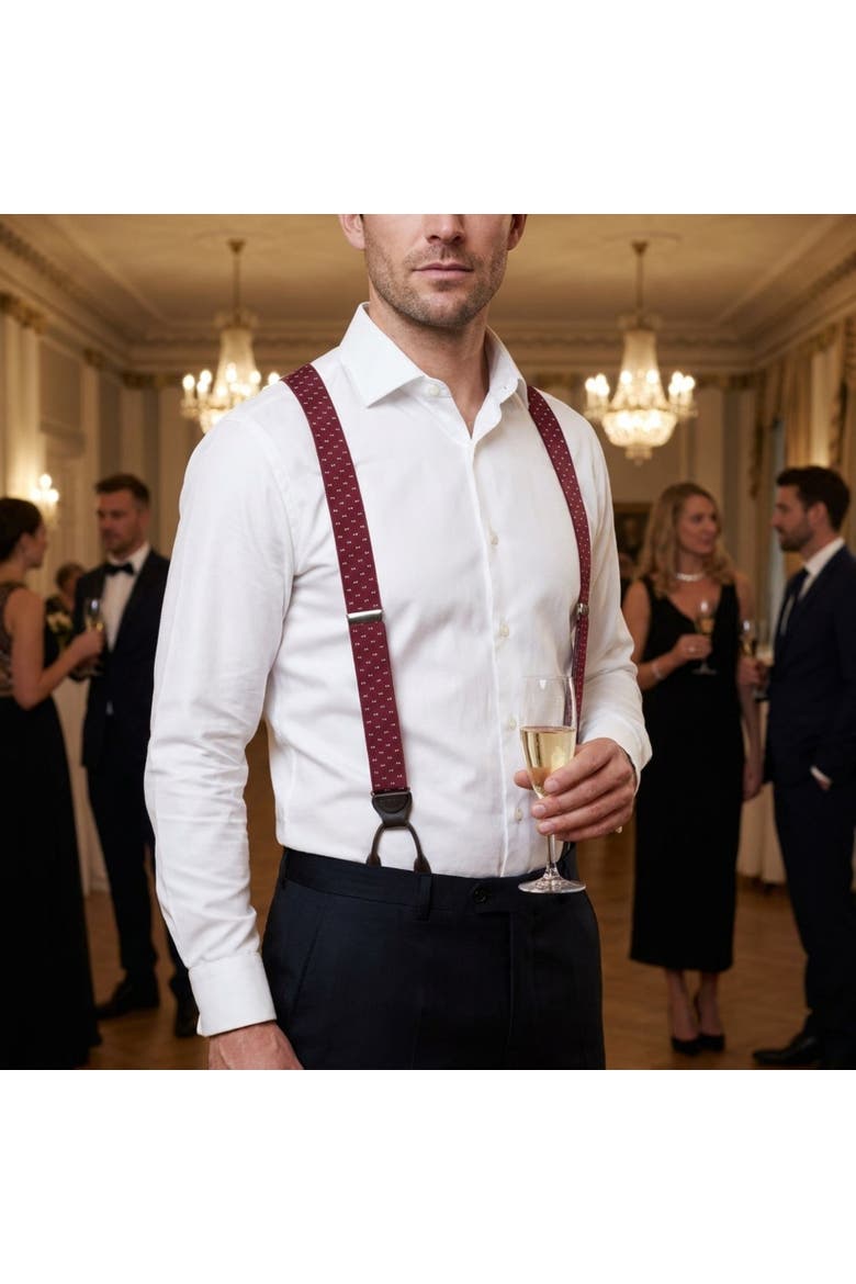 The Micro Bow Classic Elastic Button End Suspenders, Alternate, color, Burgundy
