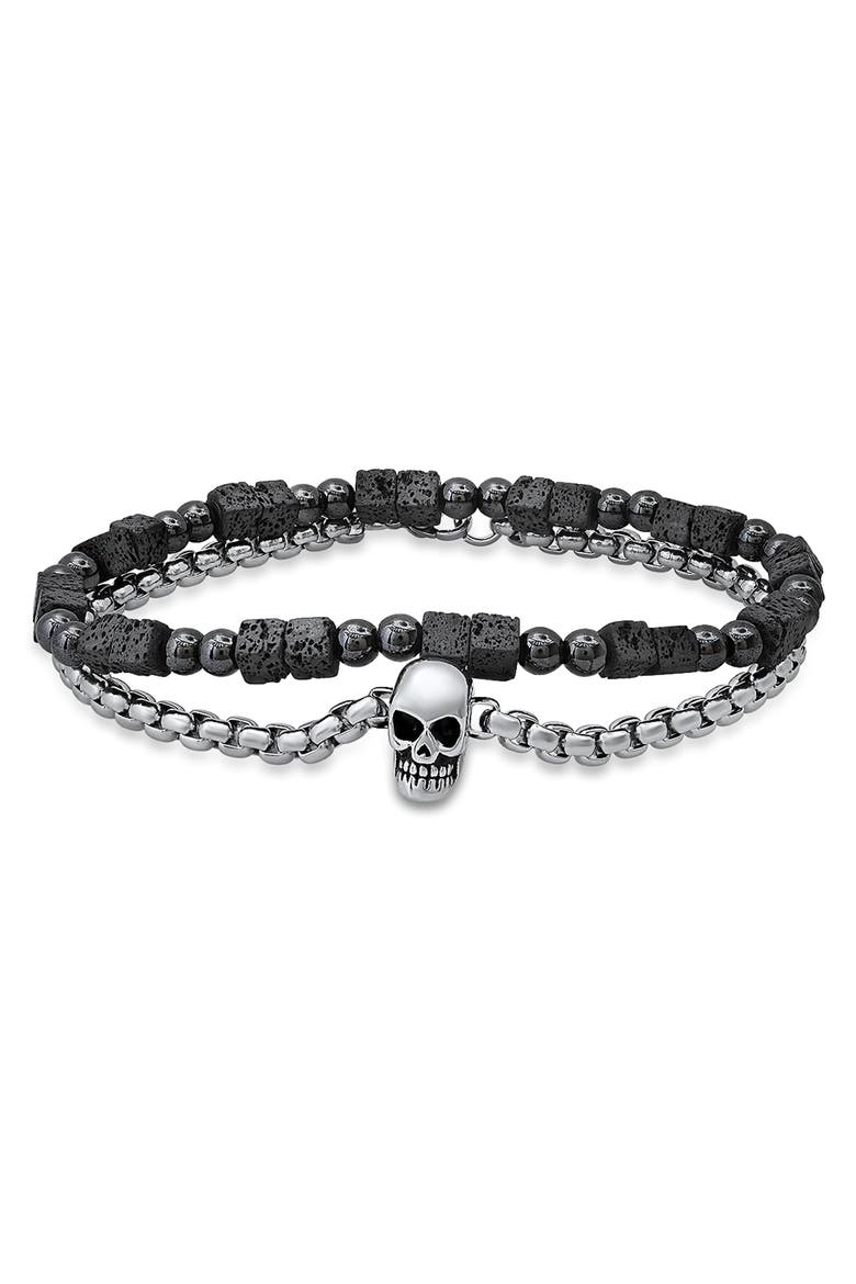 Men's Set of 2 Beaded Bracelets, Main, color, SILVER/BLACK
