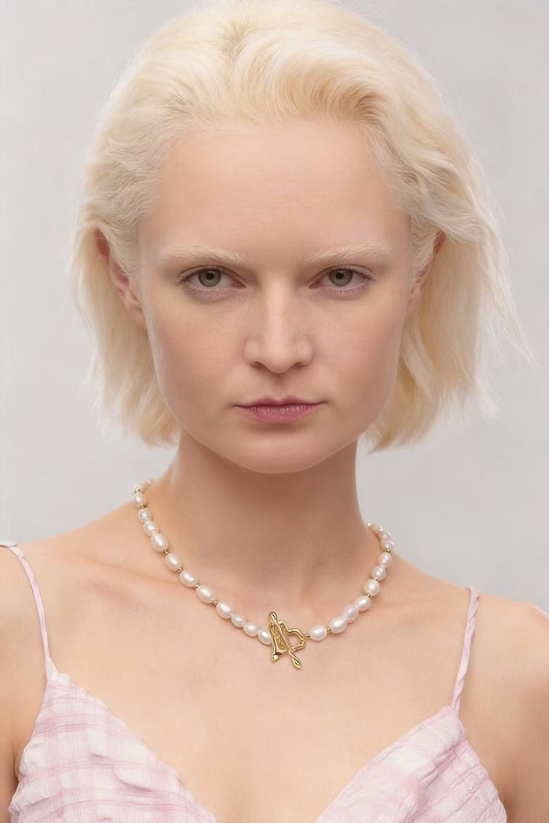 Molten Gold Heart Pearl Necklace, Alternate, color, Gold