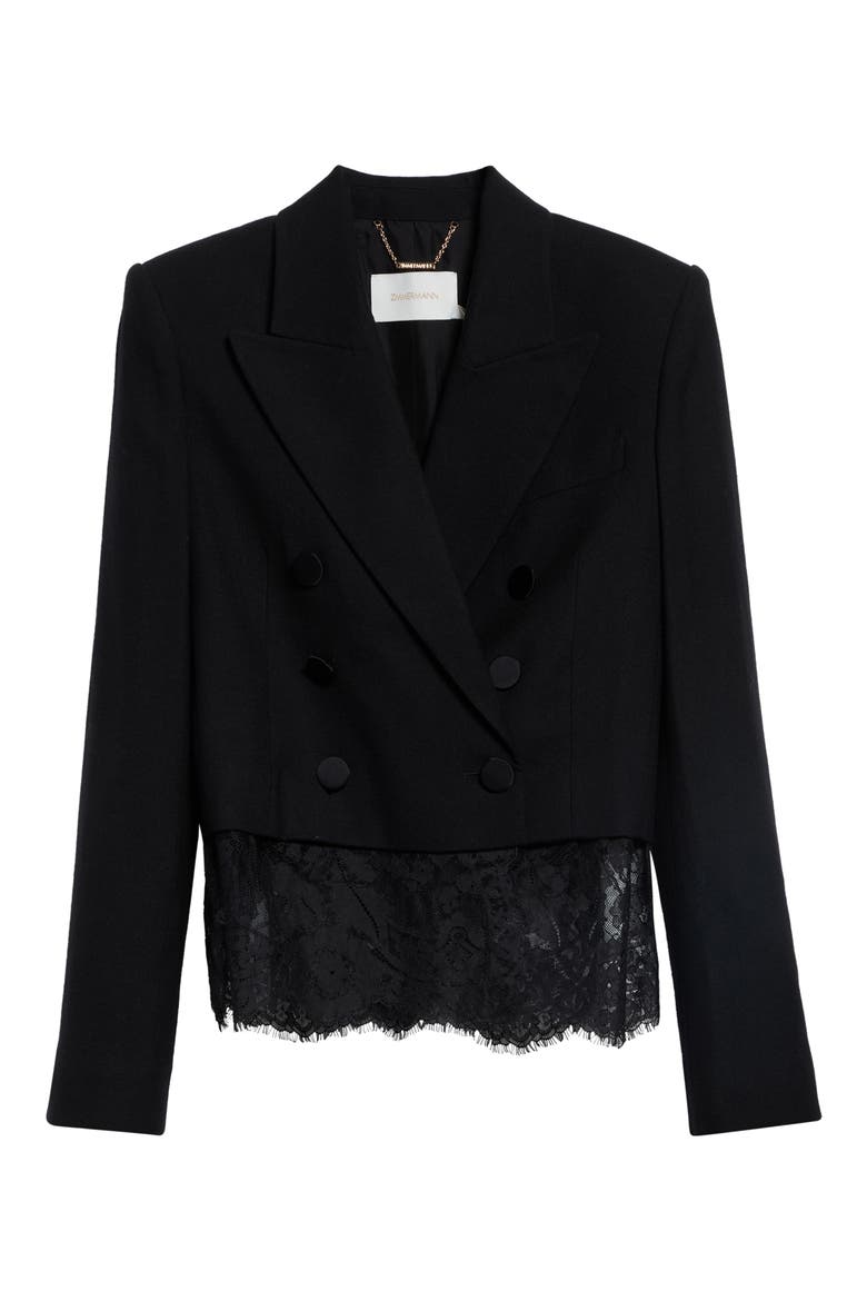 Valiant Crop Lace Trim Stretch Wool Jacket, Main, color, BLACK