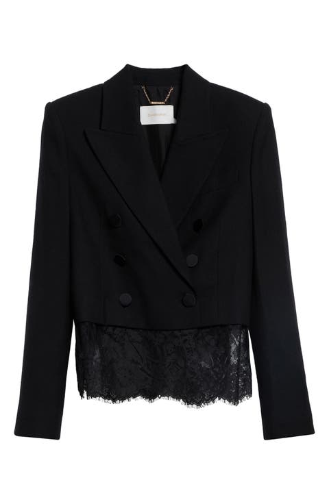 Valiant Crop Lace Trim Stretch Wool Jacket