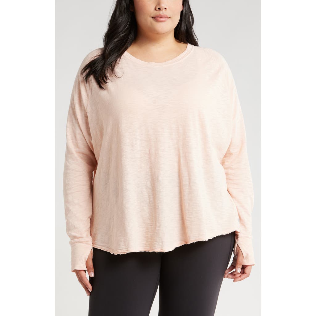 Zella Relaxed Washed Cotton Long Sleeve T-shirt In Pink Peach