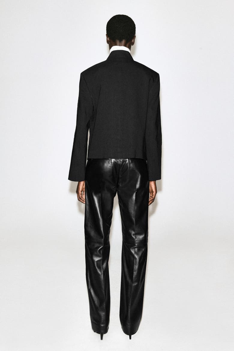 Stud-detail Cropped Linen Blazer, Alternate, color, BLACK