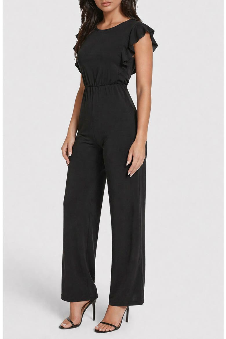 Flutter Sleeve Wide Leg Jumpsuit, Alternate, color, BLACK
