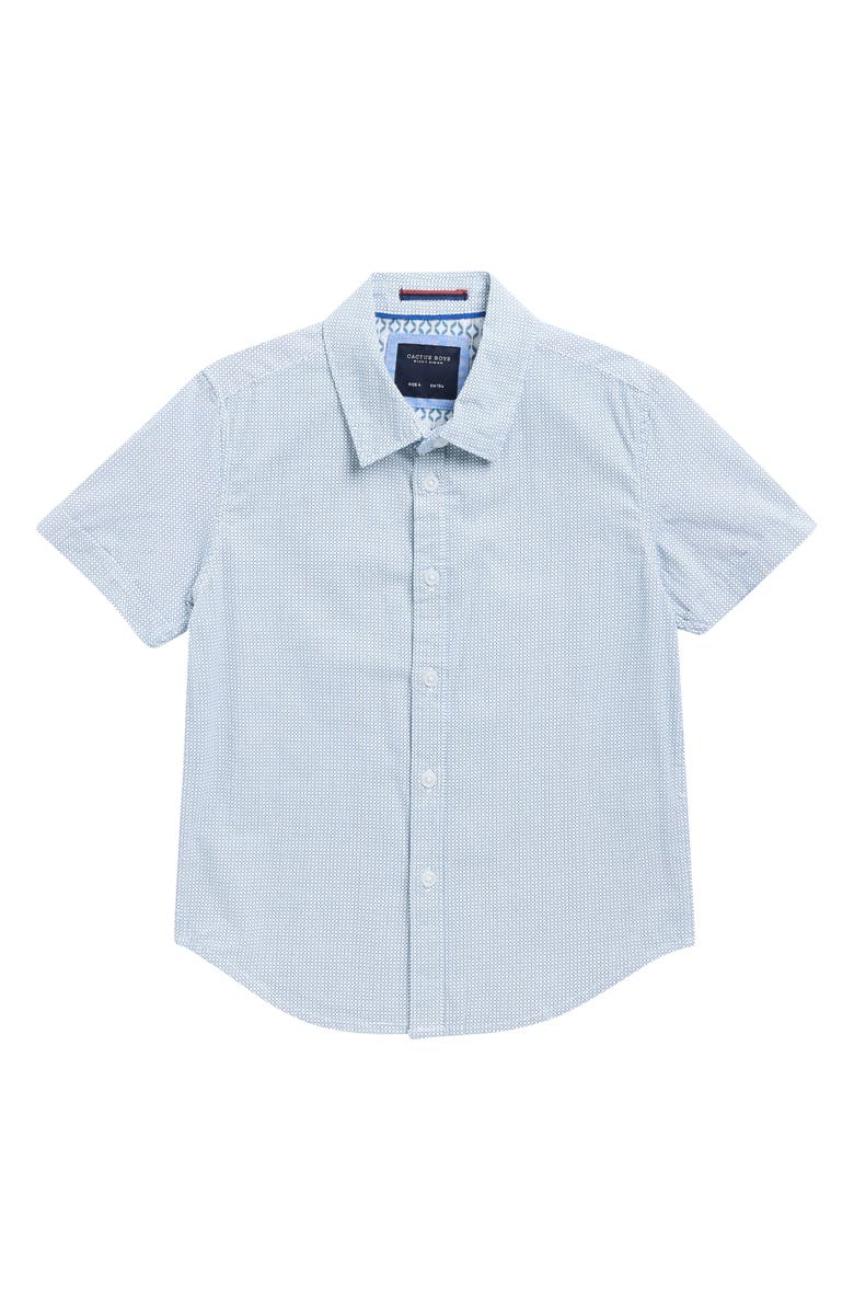 DENIM AND FLOWER Kids' Grid Print Short Sleeve Shirt, Main, color, White