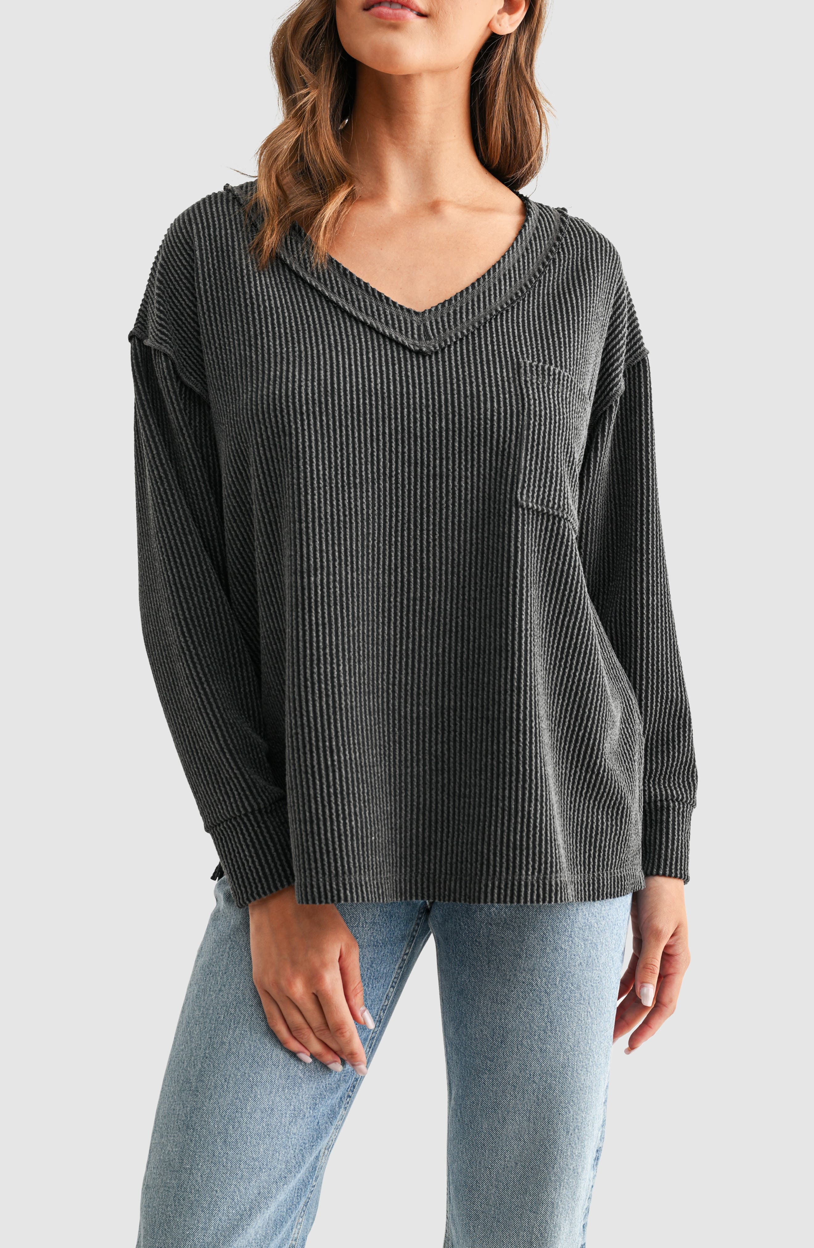 Lush Rib Knit Pocket Sweater