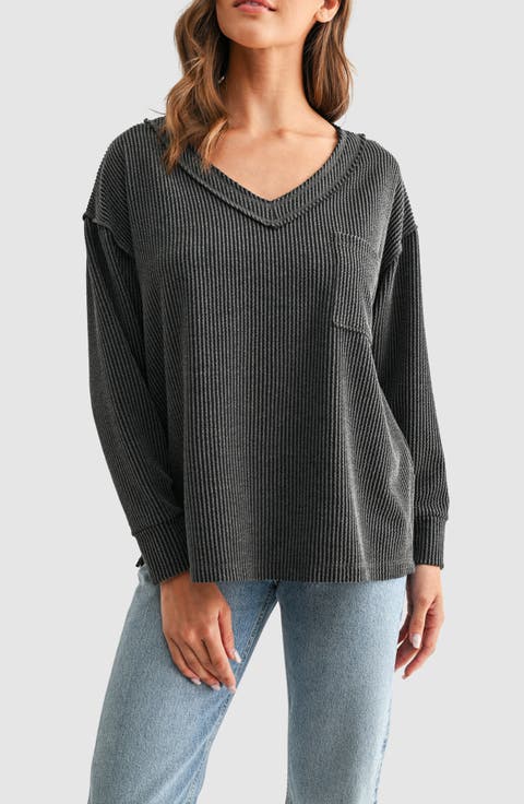 Rib Knit Pocket Sweater