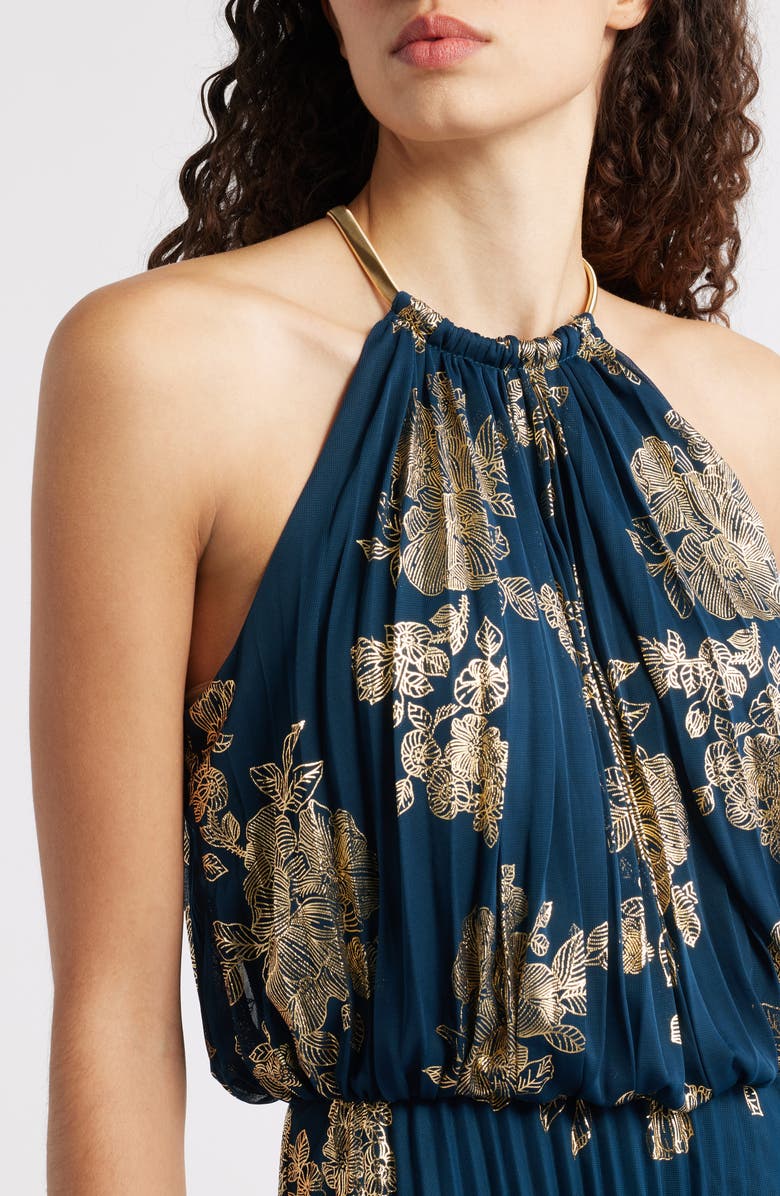 Halogen<sup>®</sup> Pleated High Neck Maxi Dress, Alternate, color, Dark Forest