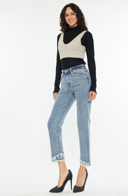Kancan Clover Essentials High Rise Straight Fit Leg Jeans In Blue