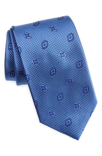 David Donahue Geometric Silk Tie In Blue