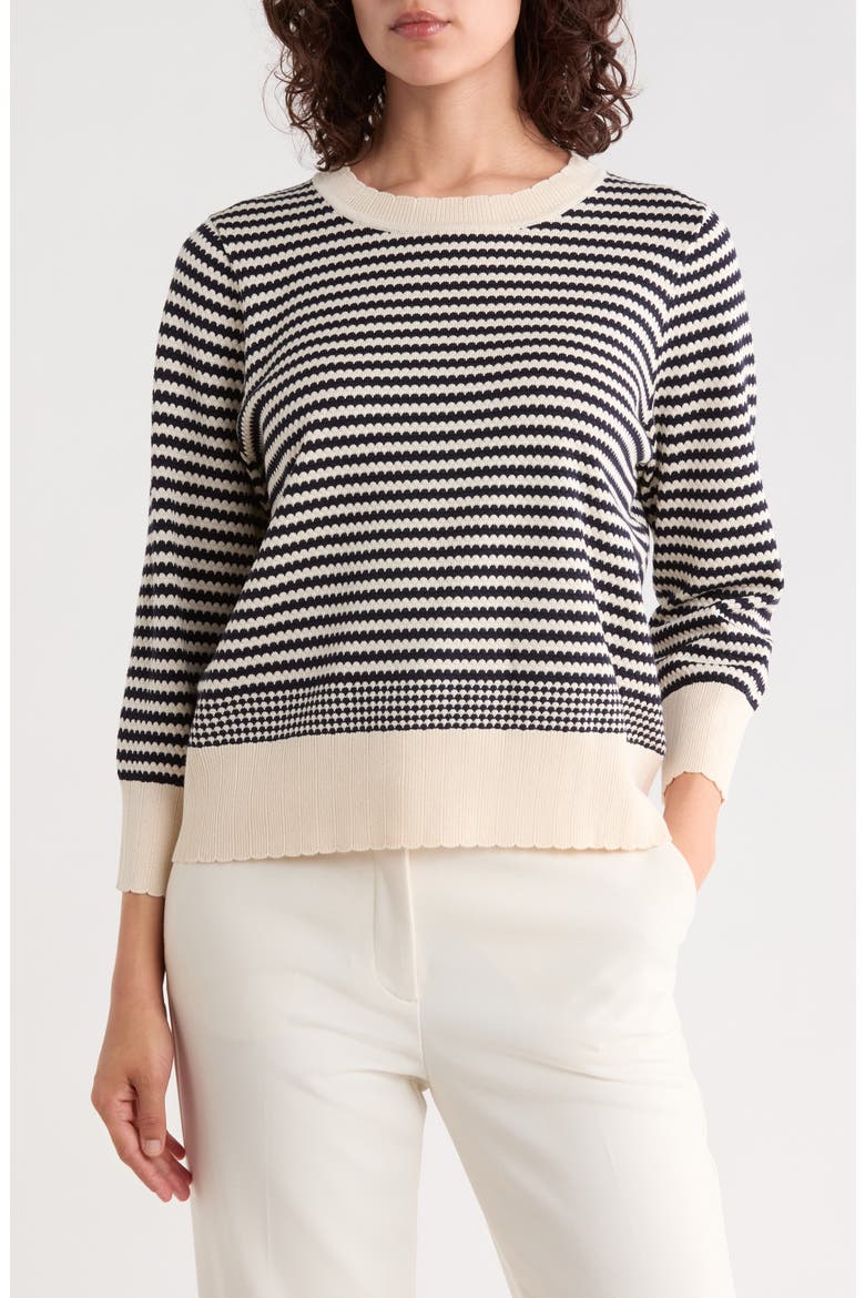 Scalloped Stripe Sweater, Main, color, CREAM/ NAVY