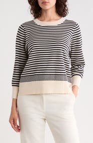 Adrianna Papell Scalloped Stripe Sweater