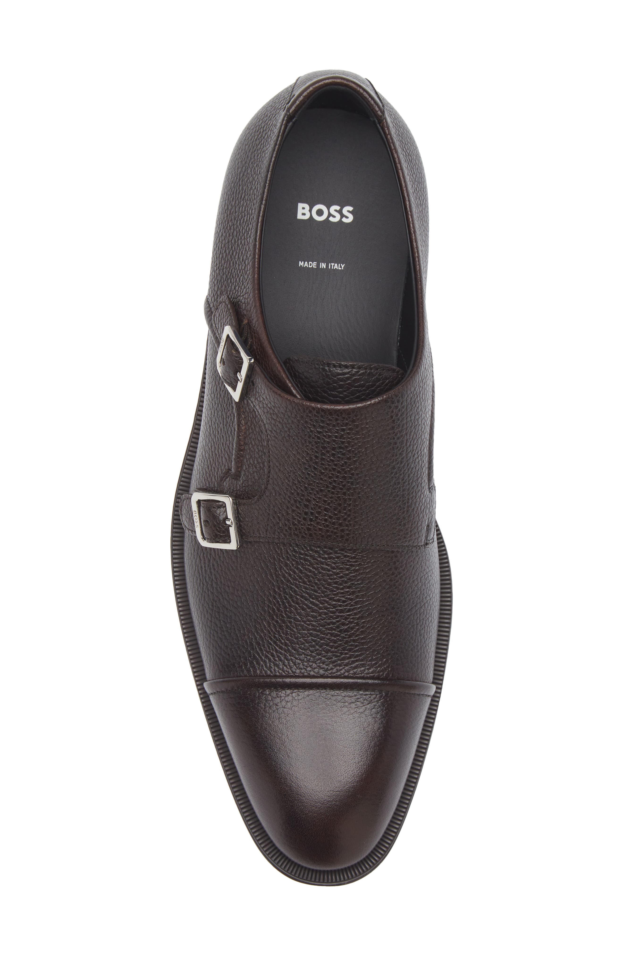 BOSS Derrek Cap Toe Two Buckle Monk Shoe, Alternate, color, Dark Brown Pebbled