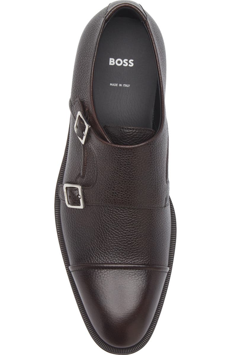 BOSS Derrek Cap Toe Two Buckle Monk Shoe, Alternate, color, Dark Brown Pebbled