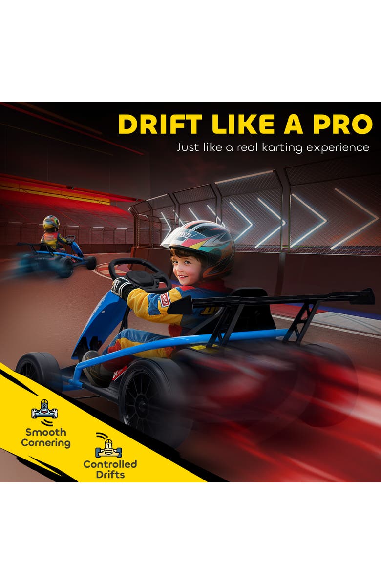 Qaba 24V 8.1 MPH Electric Go Kart for Kids 7AH Battery Powered Drift Kart with Dual Motors Soft Start Safety Belt for Kids Years, Alternate, color, Blue