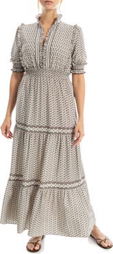 MAX STUDIO Floral Short Sleeve Tiered Maxi Dress