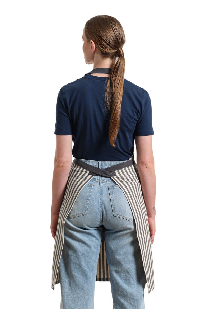 Bib Apron with Pockets - Striped, Alternate, color, Charcoal