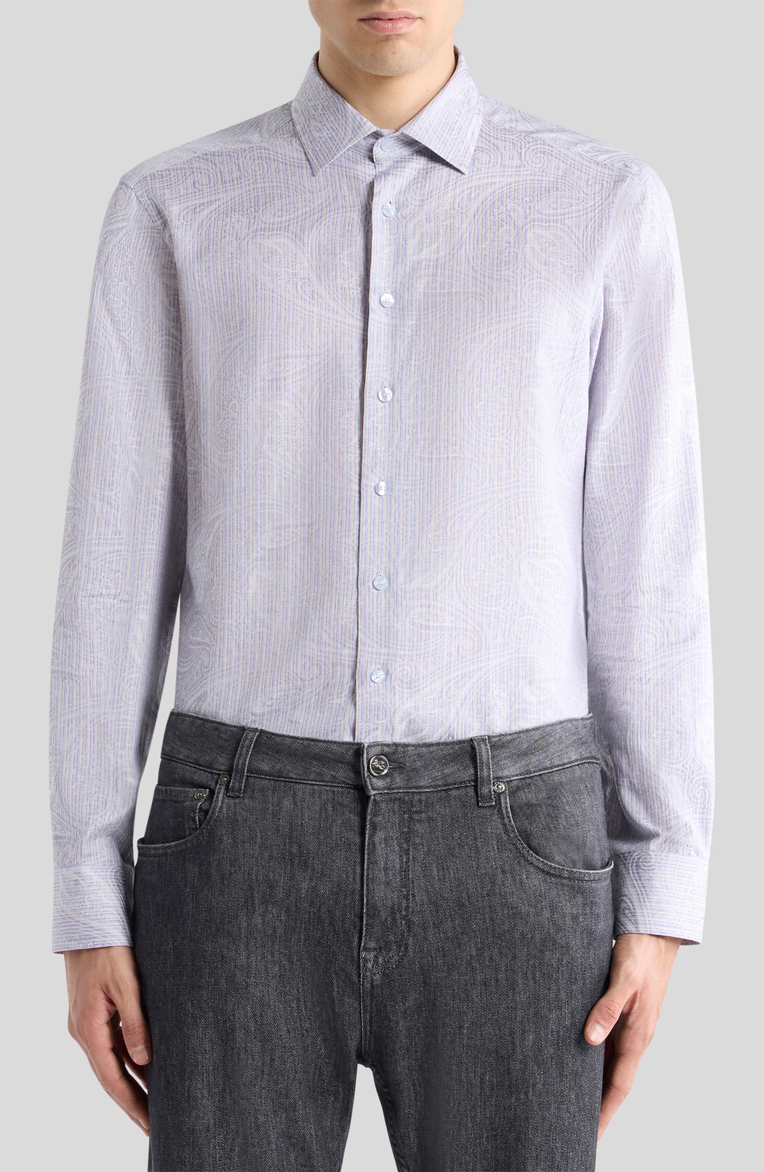 Roma Regular Fit Stripe Paisley Jacquard Cotton Dress Shirt