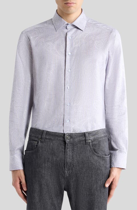 Roma Regular Fit Stripe Paisley Jacquard Cotton Dress Shirt