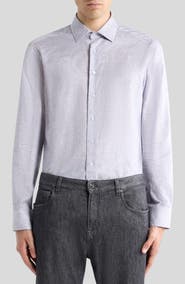 Etro Roma Regular Fit Stripe Paisley Jacquard Cotton Dress Shirt