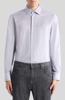 Roma Regular Fit Stripe Paisley Jacquard Cotton Dress Shirt