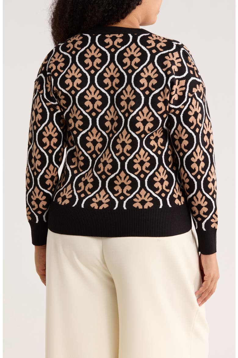 V-Neck Double Knit Cardigan, Alternate, color, BLACK/ CAMEL/ WHITE